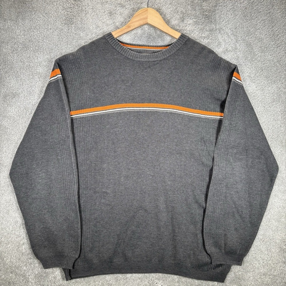 Vintage Arizona Sweater Mens XL Gray Orange Striped Skater Surf Grunge Y2K